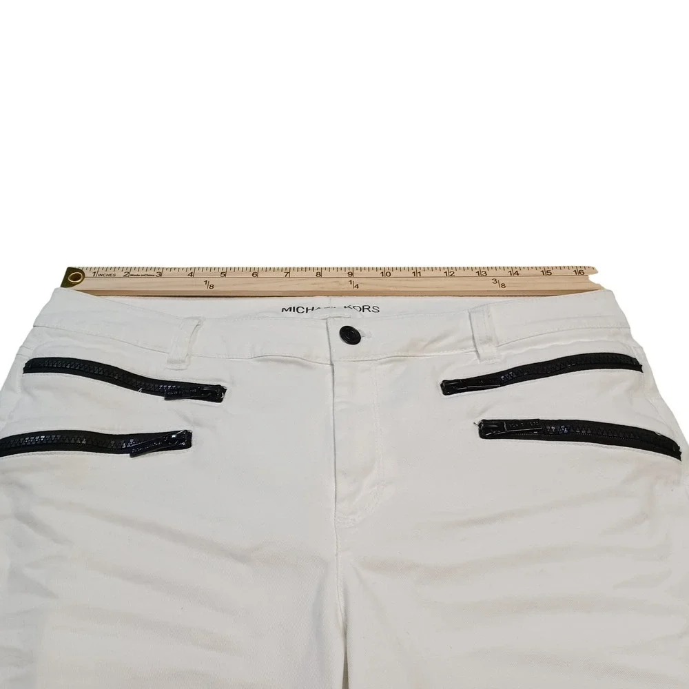 Michael Kors Womens White Moto Zipper Pants Slim Leg Ankle Zip Size‎ 12